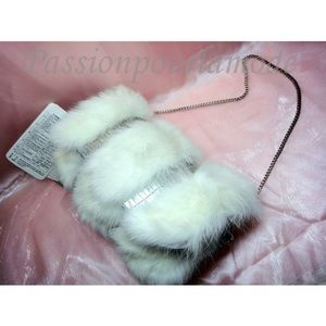 NEW A/X RABBIT Fur Fur Silver Wristlet Sling Bag